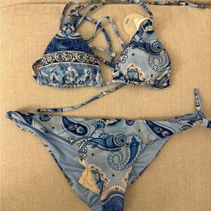 Blue Paisley Bikini Set